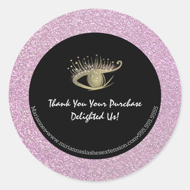 Adesivo Redondo Gold Foil Rosa Glitter Lash Beaut Salon Business (Frente)