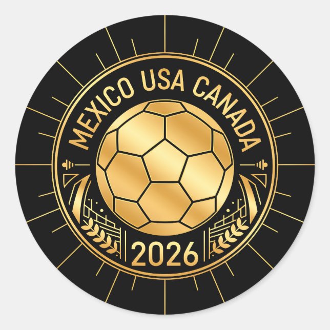Adesivo Redondo Gold Football Emblem 2026 | Mexico USA Canada (Frente)