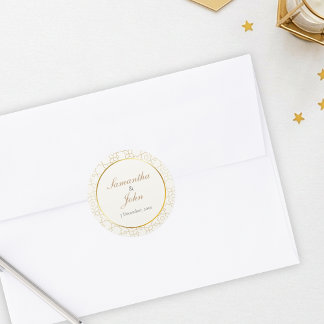 Adesivo Redondo Gold Geometric Wedding Envelope Seal Sticker