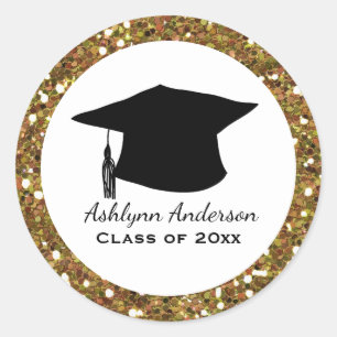 Adesivo Redondo Gold Glitter Class of 2023 Graduation