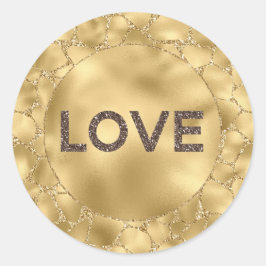 Adesivo Redondo Gold Glitter Giraffe Print Love
