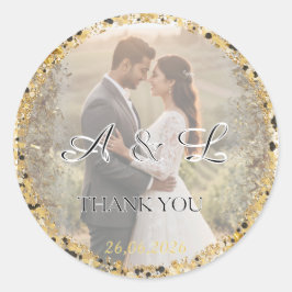 Adesivo Redondo Gold Glitter Wedding Photo A&L Favor