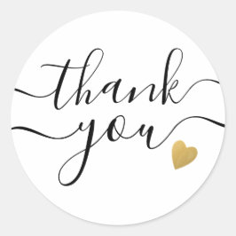 Adesivo Redondo Gold Heart Black And White Thank You  