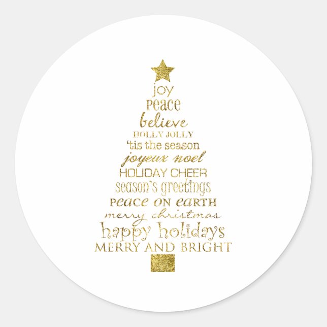 Adesivo Redondo Gold Inspirational Christmas Tree Peace Joy (Frente)