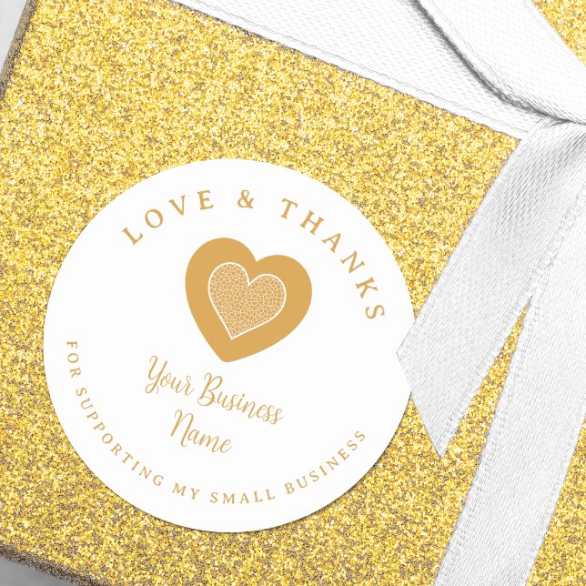 Adesivo Redondo Gold Lace Heart Love & Thanks Supporting Business (Fake Golden Lace Heart Love & Thanks Supporting Small Business Classic Round Sticker.)