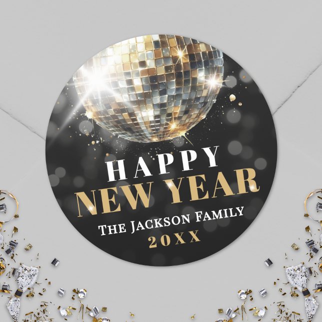 Adesivo Redondo Gold New Year's Eve Party (Black Gold New Year's Eve Party Classic Round Sticker)