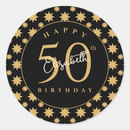 Adesivo Redondo Gold Stars 50th Birthday Custom Name 