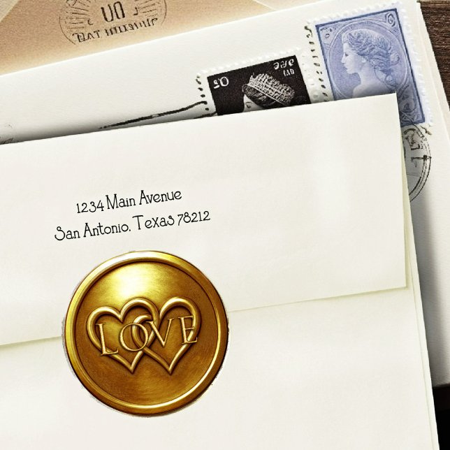 Adesivo Redondo Gold Two Hearts Intertwined Wedding Love (Criador carregado)