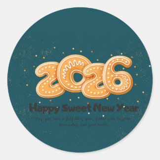 Adesivo Redondo Gold typography happy new year 2026