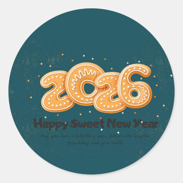 Adesivo Redondo Gold typography happy new year 2026 (Frente)