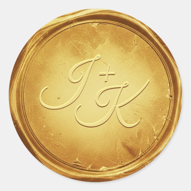 Adesivo Redondo Gold Wax Seal Stickers Initials Wedding Envelope (Frente)
