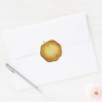 Adesivo Redondo Gold Wax Seal Stickers Initials Wedding Envelope
