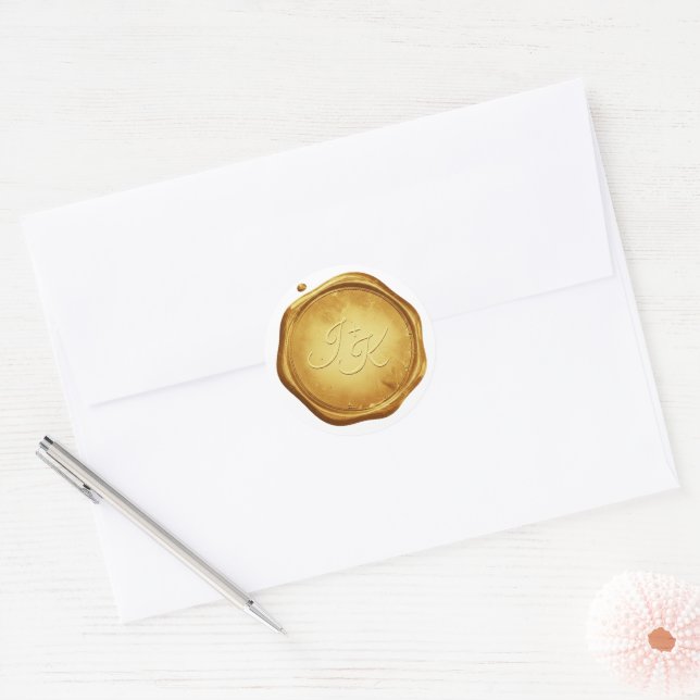 Adesivo Redondo Gold Wax Seal Stickers Initials Wedding Envelope (Envelope)
