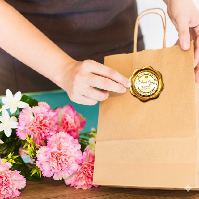 Adesivo Redondo Gold Wax Seal 'Thank You' For Business Sticker (Criador carregado)