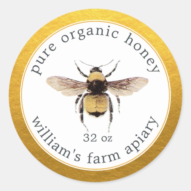Adesivo Redondo Gold White Honey Jar Label (Frente)