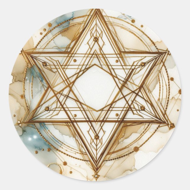 Adesivo Redondo Gold White Star Of David Abstract Modern Trendy (Frente)