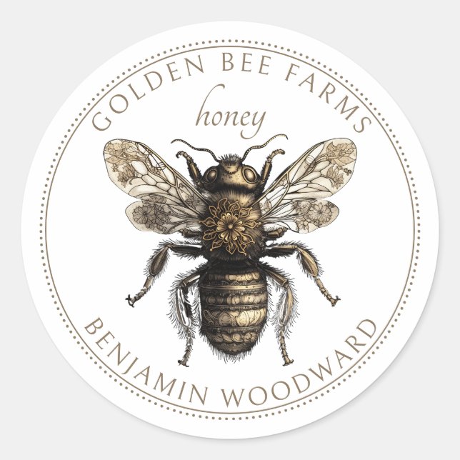 Adesivo Redondo Golden Bee Honey Farms Sticker (Frente)