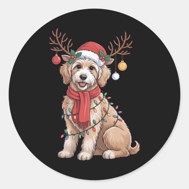 Adesivo Redondo Golden Doodle Gorgeous Reindeer Christmas Tree  (Frente)