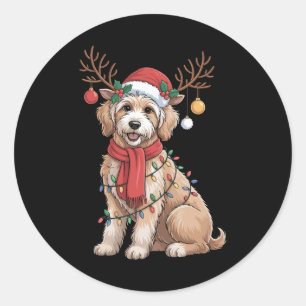Adesivo Redondo Golden Doodle Reindeer Magnífico Natal Árvore 