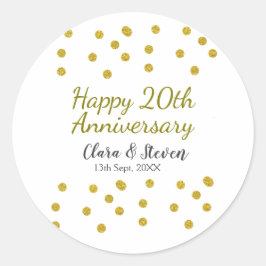 Adesivo Redondo Golden dots glitter happy 20th anniversary wedding