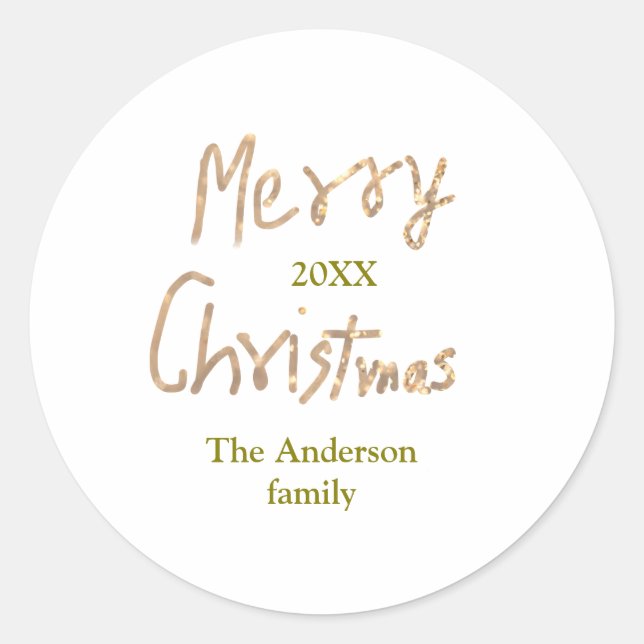 Adesivo Redondo Golden glitter merry christmas add family name yea (Frente)