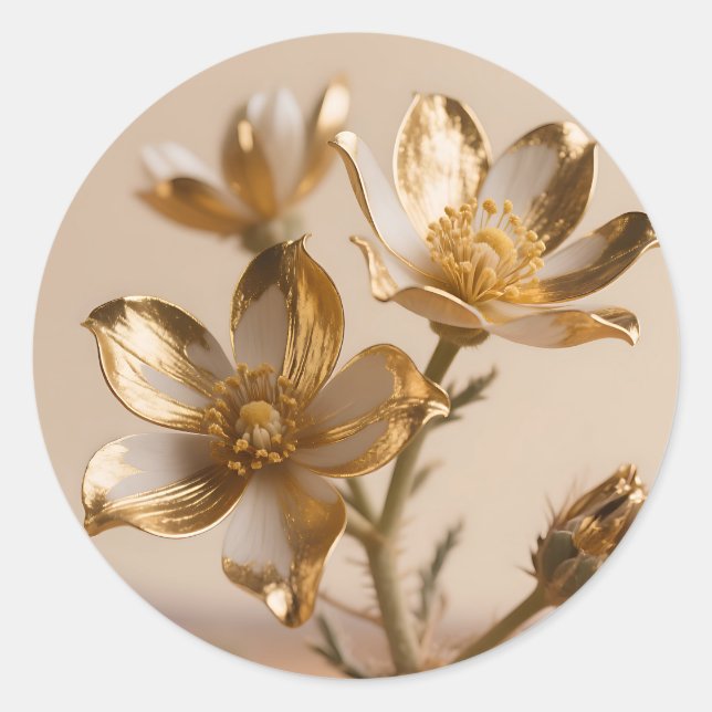 Adesivo Redondo Golden Metallic Flowers Luxe Botanical Elegance (Frente)