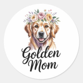 Adesivo Redondo Golden Mom Golden Retriever Floral Sticker Golden 