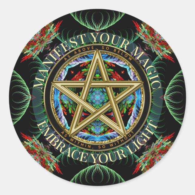 Adesivo Redondo Golden Pentacle Magick Fractals (Frente)