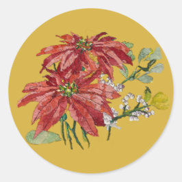 Adesivo Redondo Golden Poinsettia | Fine Art Christmas Sticker