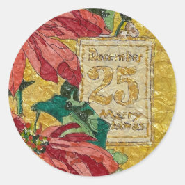 Adesivo Redondo Golden Poinsettia | Fine Art Christmas Sticker