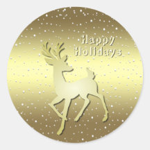 Golden Reindeer Snowy Holiday Sticker
