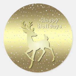 Adesivo Redondo Golden Reindeer Snowy Holiday Sticker