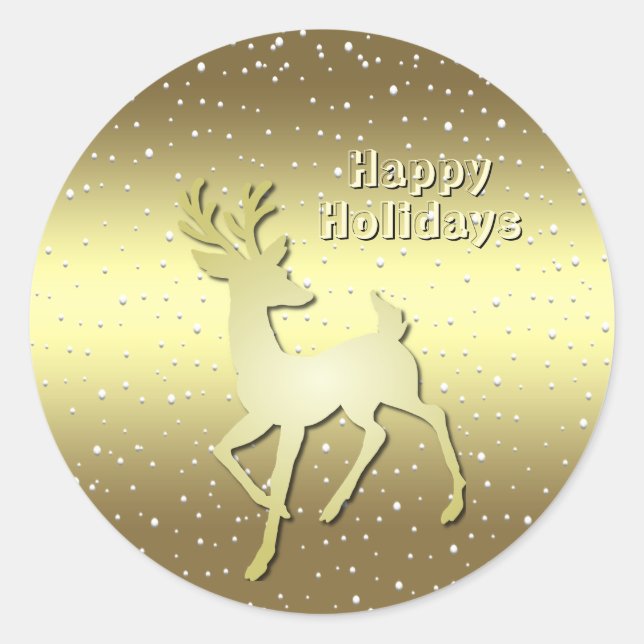 Adesivo Redondo Golden Reindeer Snowy Holiday Sticker (Frente)