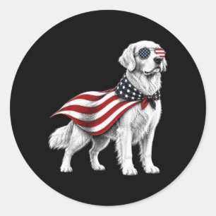 Adesivo Redondo Golden Retriever 4 De Julho Bandeira Americana Cac