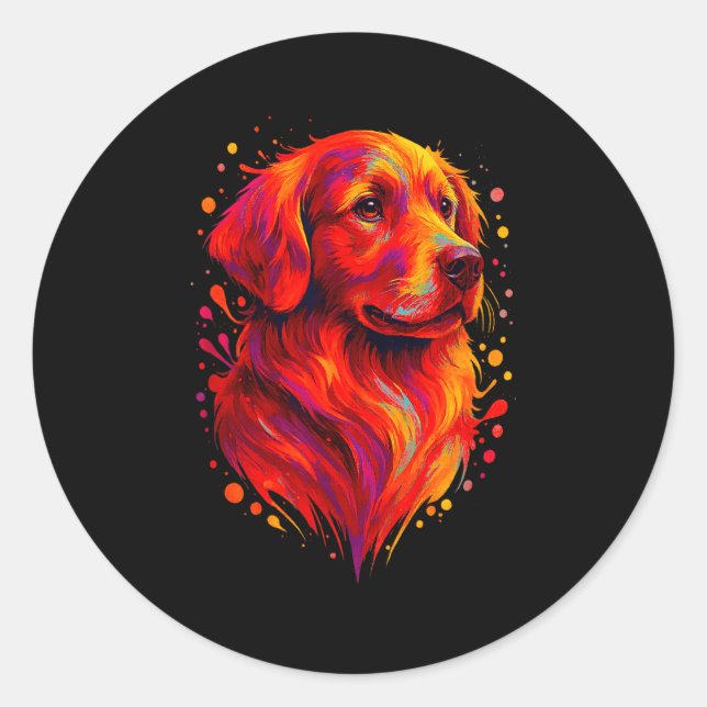 Adesivo Redondo Golden Retriever Art Rtrait For Dog Owners  (Frente)