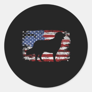 Adesivo Redondo Golden Retriever Bandeira Vintage EUA