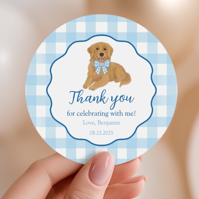 Adesivo Redondo Golden Retriever Birthday Party Favor Thank You (Criador carregado)