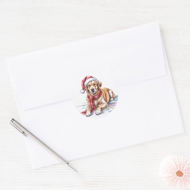 Adesivo Redondo Golden Retriever Christmas round Sticker (Envelope)