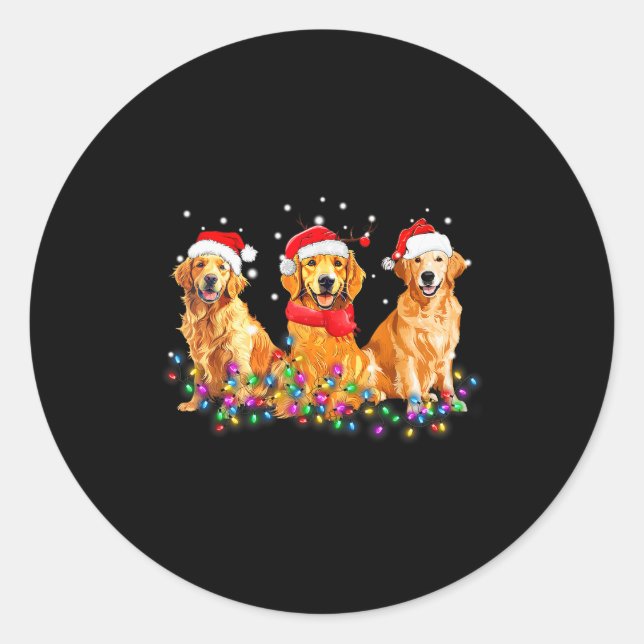 Adesivo Redondo Golden Retriever Dog Christmas Lights Cute Matchin (Frente)