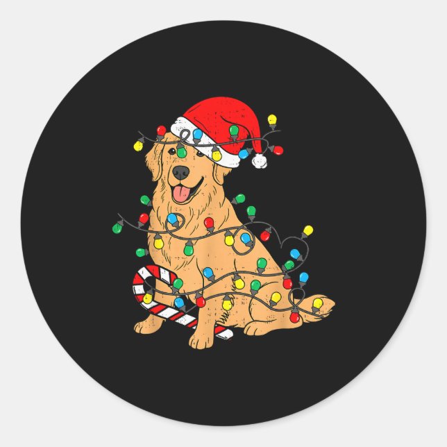 Adesivo Redondo Golden Retriever Dog Christmas Lights Xmas Pet Dog (Frente)