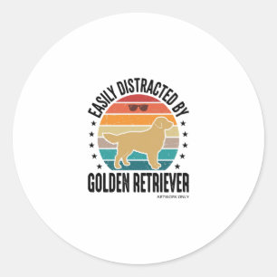 Adesivo Redondo Golden Retriever Facilmente Distraído Vintage Dese