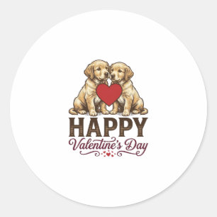 Adesivo Redondo Golden Retriever Feliz Dia dos Namorados