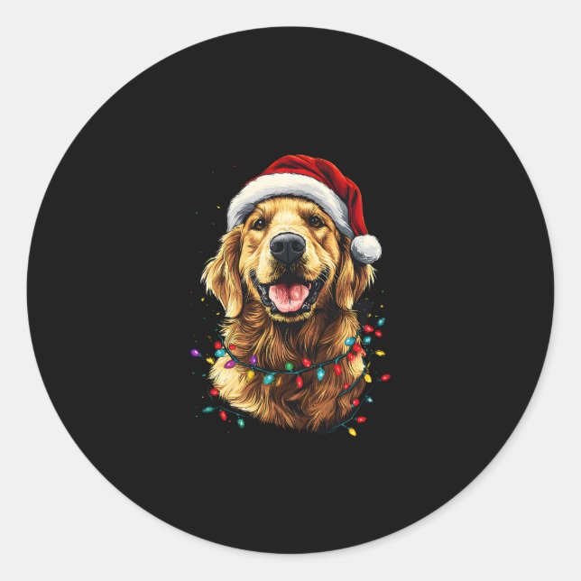 Adesivo Redondo Golden Retriever Funny dog Christmas Santa Hat lig (Frente)