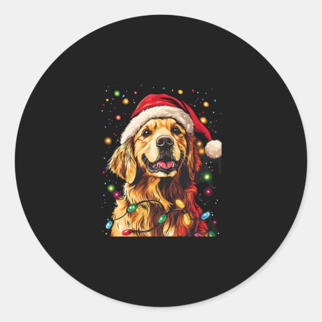 Adesivo Redondo Golden Retriever Funny dog Christmas Santa Hat lig (Frente)