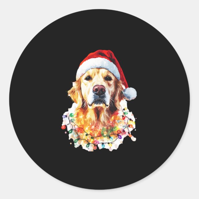 Adesivo Redondo Golden Retriever Funny dog Christmas Santa Hat lig (Frente)