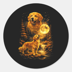 Adesivo Redondo Golden Retriever Noite enluarada Arte Cão Uivando