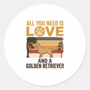 Adesivo Redondo Golden Retriever Tudo o que Você Precisa é Amor Vi