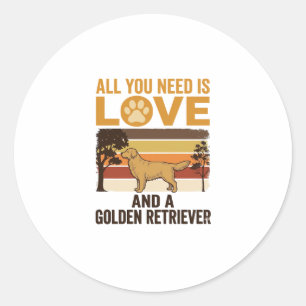 Adesivo Redondo Golden Retriever Tudo o que Você Precisa é Amor Vi