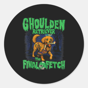 Adesivo Redondo Golden Retriever Zumbi Engraçado de Halloween, Sok