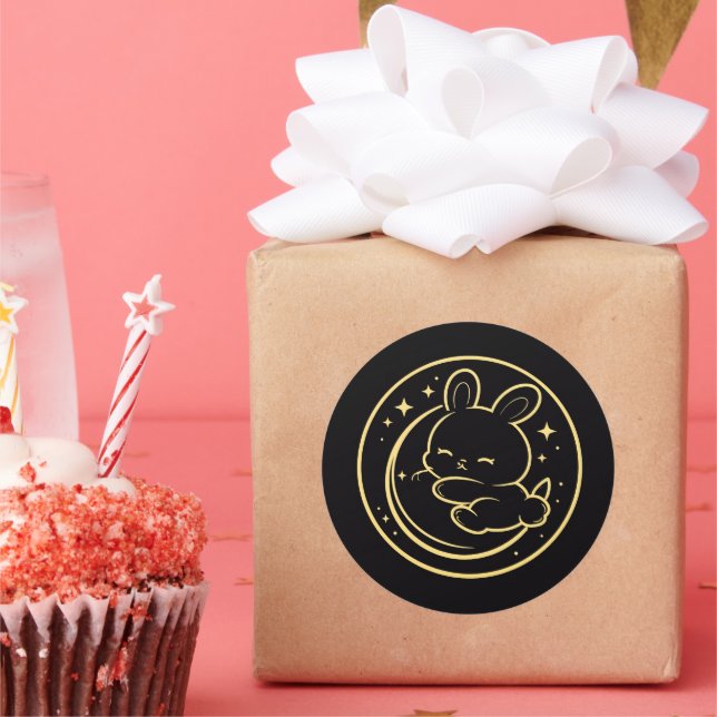 Adesivo Redondo Golden Sleeping Bunny Moon Sticker (Festa)
